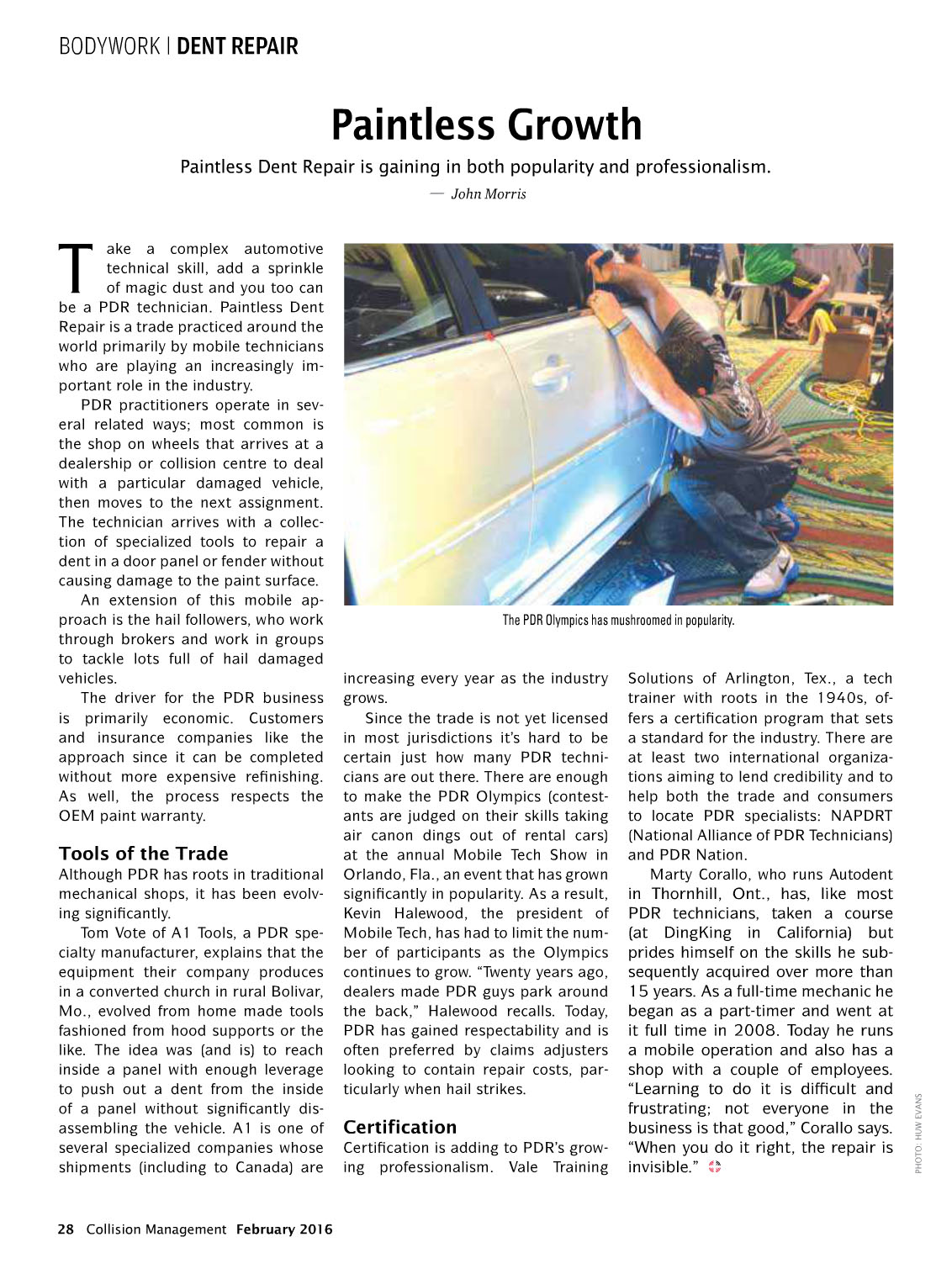 collision magazine article paintless dent repair